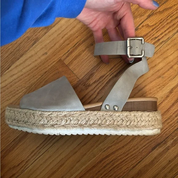 Gray Espadrille Platform Shoes with Ankle Strap - Picture 9 of 12